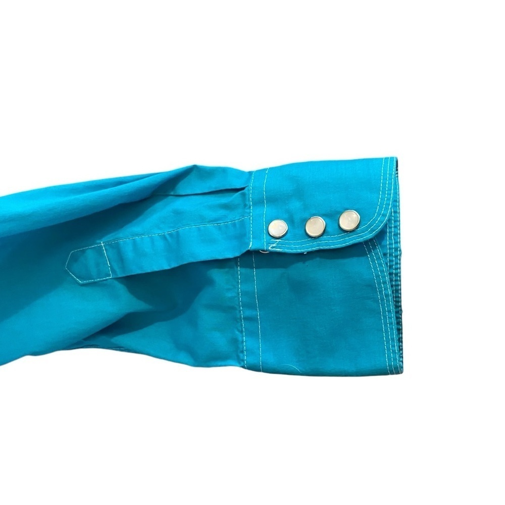 vintage Blair teal aqua rockabilly western button down pearl-snap cowboy shirt - Picture 8 of 13